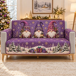 Purple Christmas Gnomes Sofa Cover, Decorative Couch Protector, Gift for Gnome Lovers