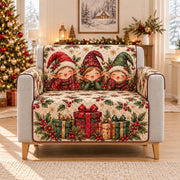 Christmas Gnome Trio Gifts Sofa Cover, AI-generated armchair mockup