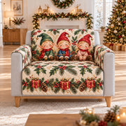 Christmas Gnome Trio Pinecones Sofa Cover, AI-generated armchair mockup