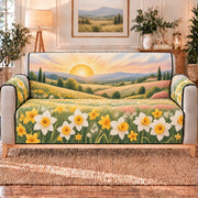 Daffodil Meadow Sunrise Sofa Cover, sofa mockup