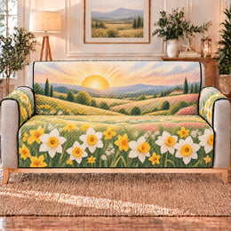 Daffodil Meadow Sunrise Sofa Cover, Decorative Couch Protector, Gift for Daffodil Lovers