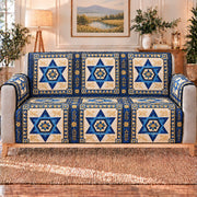 Navy Gold Star of David Patchwork Sofa Cover, sofa mockup
