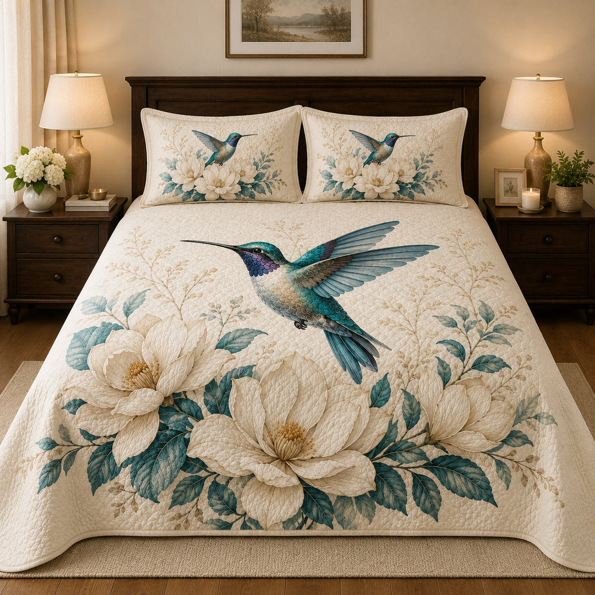 Hummingbird Magnolia Floral Quilt Set – additional view 1