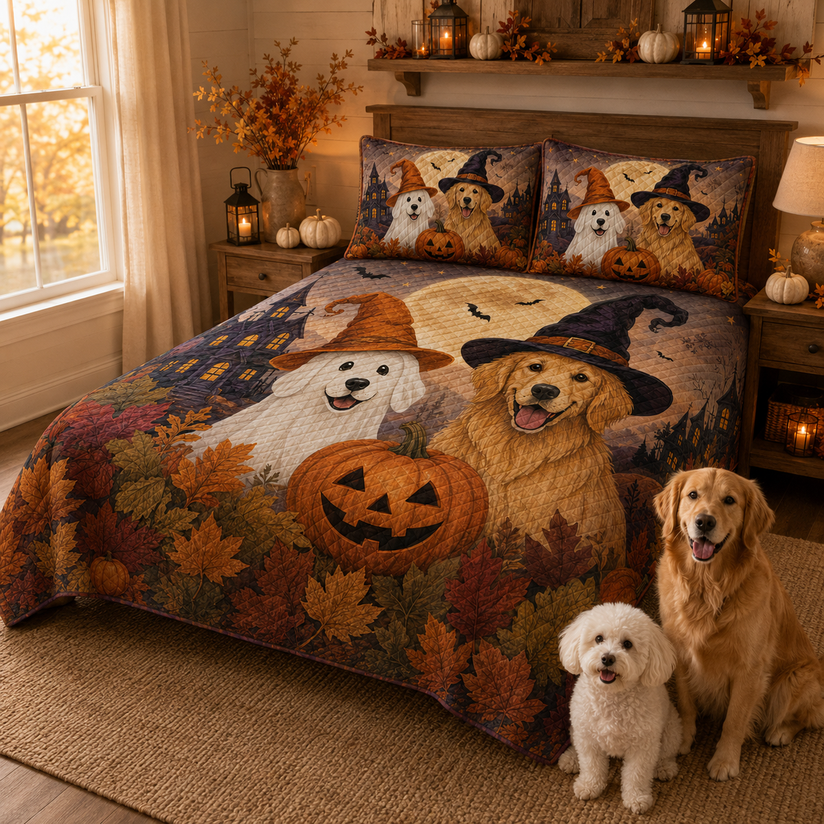 Golden Retriever Halloween Quilt Set