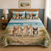 Chihuahua Puppies Running Beach Quilt Set