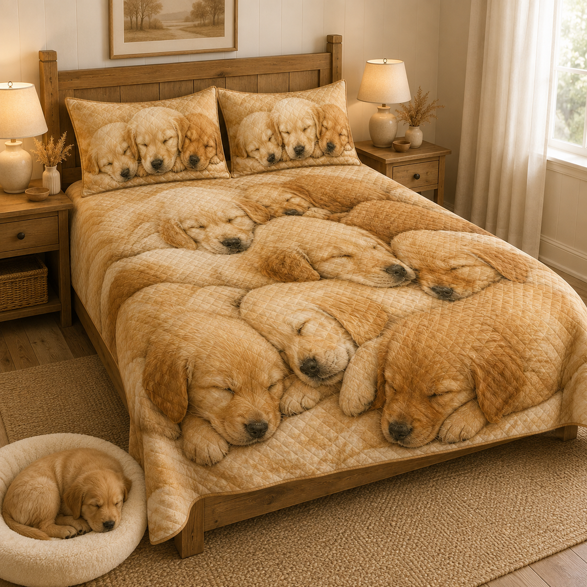 Golden Retriever Puppies Quilt Set