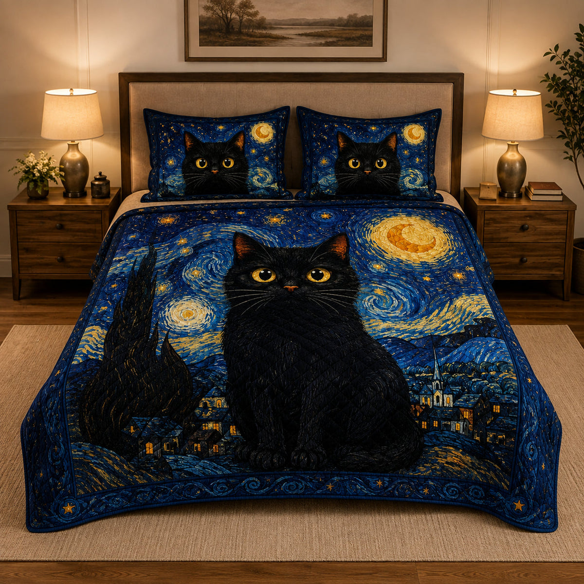 Black Cat Starry Night Quilt Set – additional view 2