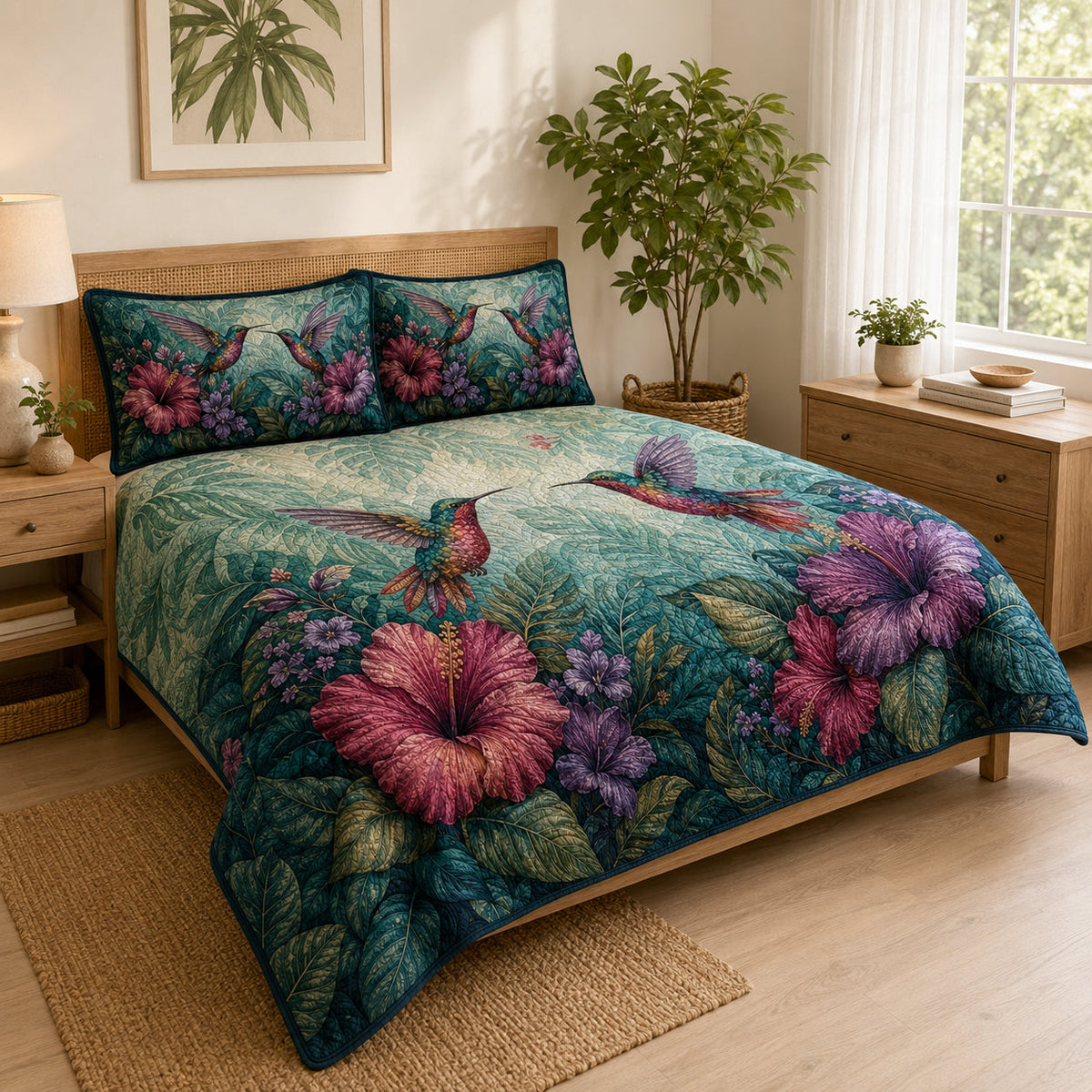 Hummingbird Hibiscus Floral Quilt Set – additional view 1