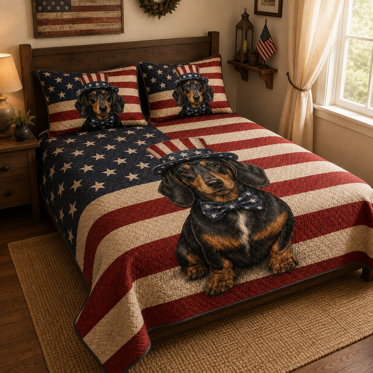 Patriotic Dachshund American Flag Quilt Set – additional view 1