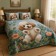 Cute Poodle Floral Quilt Set – additional view 1