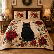 Black Cat Christmas Poinsettia Quilt Set – additional view 1