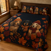 Autumn Dachshund Trio Leaves Quilt Set