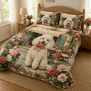 White Poodle Floral Quilt Set – additional view 1