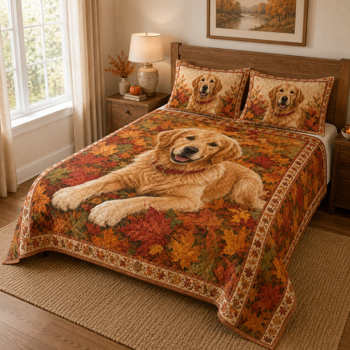 Golden Retriever Autumn Leaves Quilt Set – additional view 1