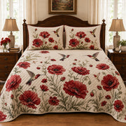 Hummingbird Poppy Floral Quilt Set – additional view 1