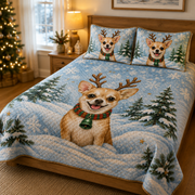 Christmas Chihuahua Reindeer Winter Quilt Set