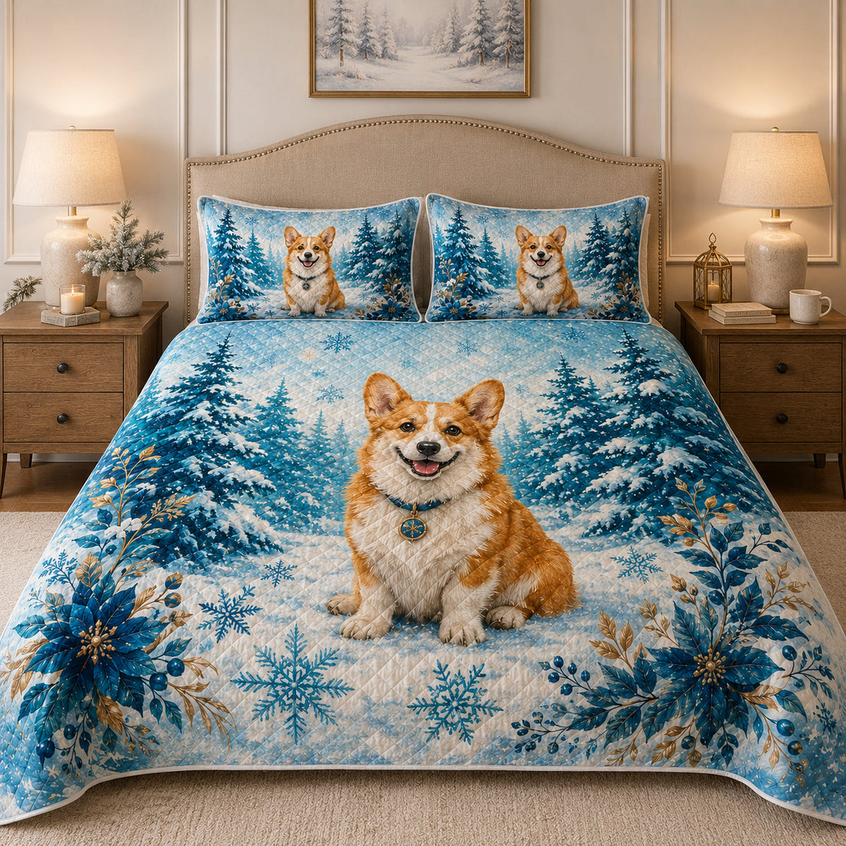 Corgi Snowy Forest Winter Quilt Set – additional view 1