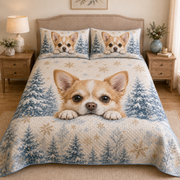 Winter Chihuahua Snowflake Forest Quilt Set