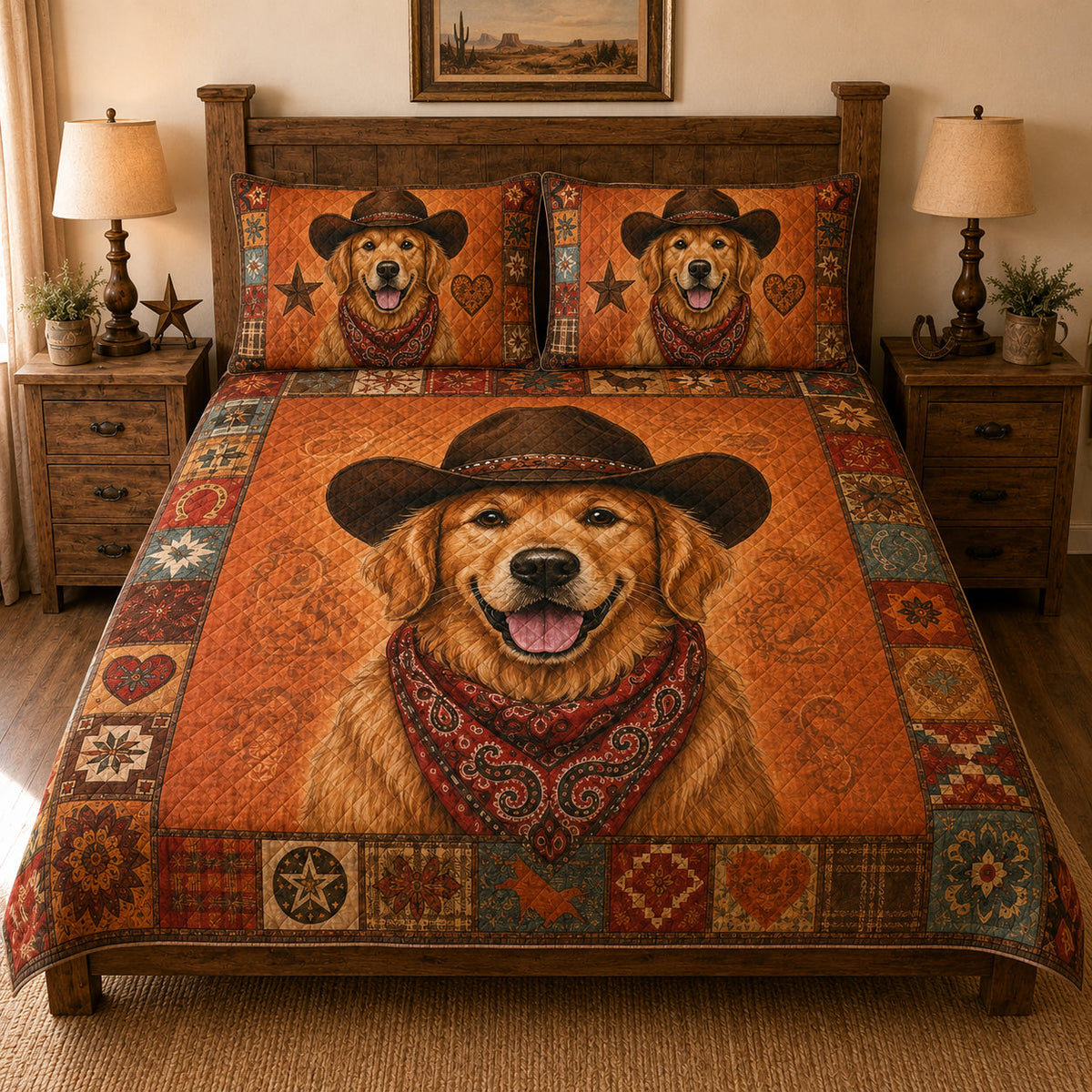 Golden Retriever Cowboy Western Quilt Set – additional view 1