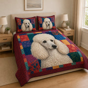 White Standard Poodle Colorful Patchwork Quilt Set – additional view 2