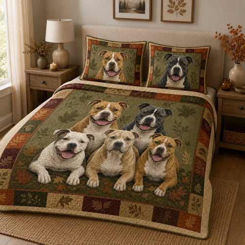 American Pit Bull Autumn Patchwork Quilt Set – additional view 1