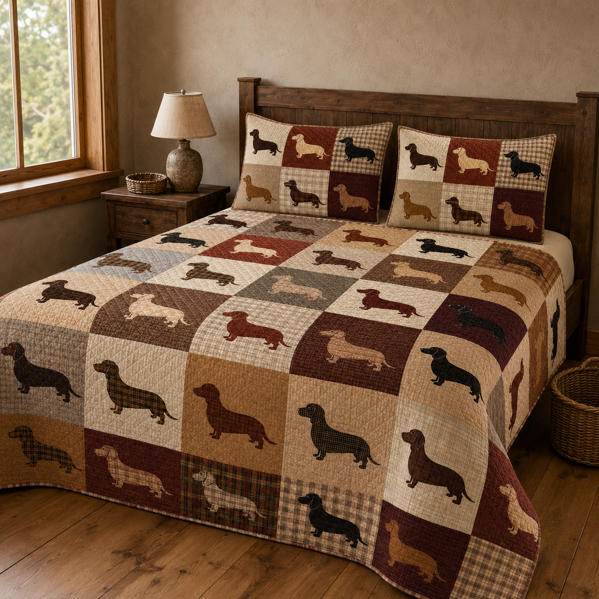 Dachshund Dog Rustic Farmhouse Quilt Set