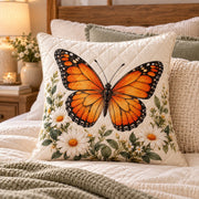 Monarch Butterfly and Daisy Quilted Throw Pillow, Gift for Butterfly and Daisy Lovers