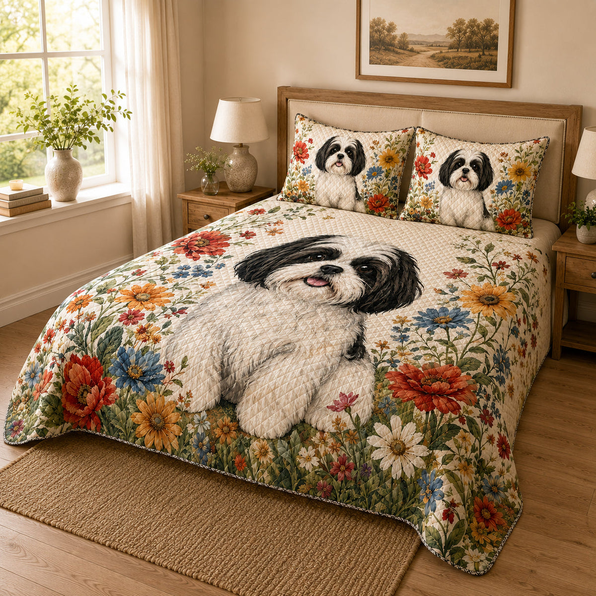 Shih Tzu Floral Quilt Set – additional view 1