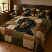 Dachshund Quilt Set, Black Tan Dog Bedspread