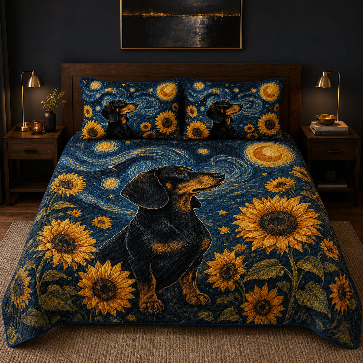Dachshund Starry Night Sunflower Quilt Set – additional view 1