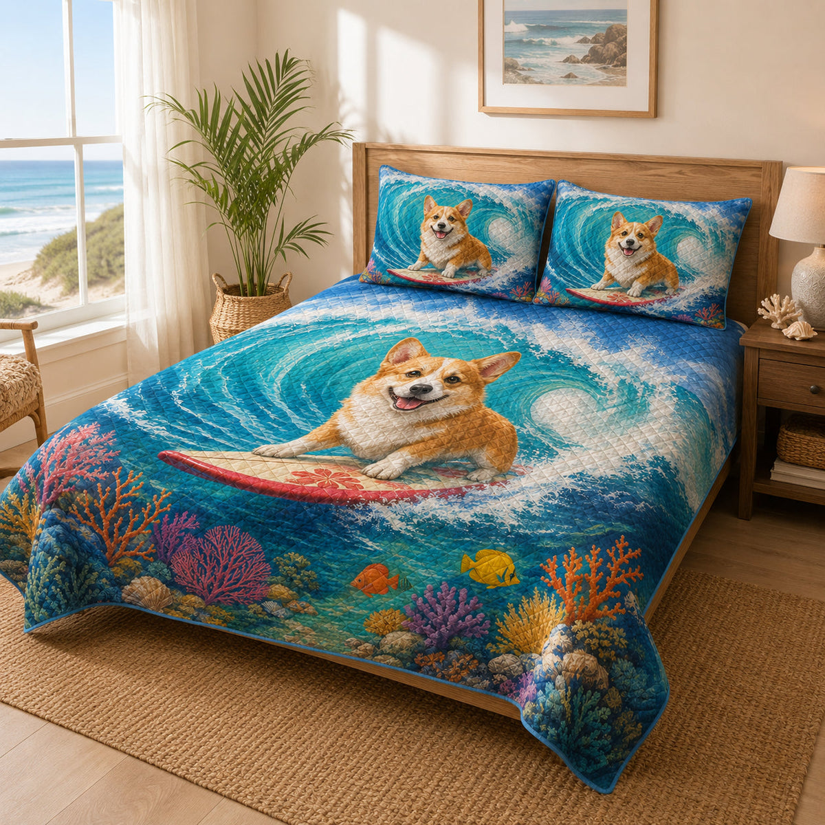 Corgi Surfing Ocean Quilt Set – additional view 1