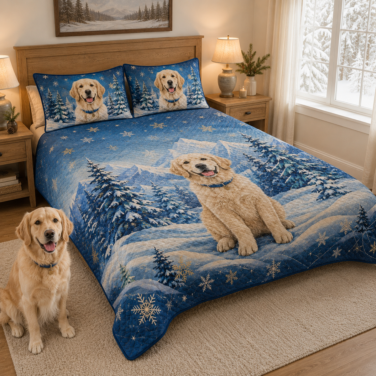 Golden Retriever Winter Quilt Set