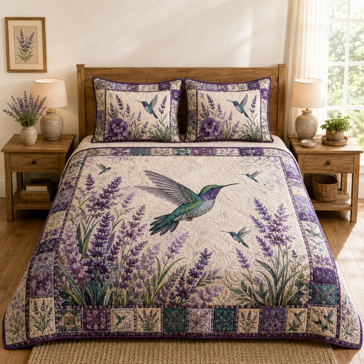 Purple Hummingbird Lavender Garden Quilt Set – additional view 1