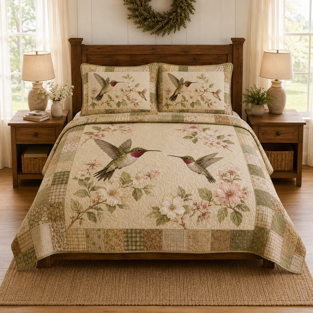 Hummingbird Floral Patchwork Quilt Set – additional view 1