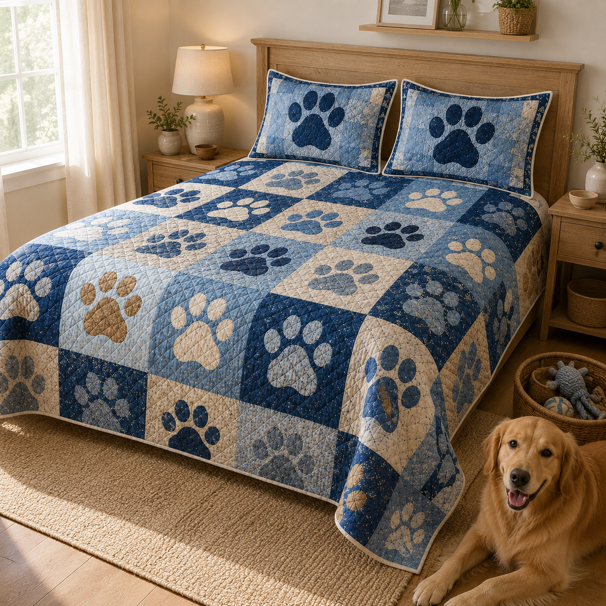 Dog Paw Print Quilt Set