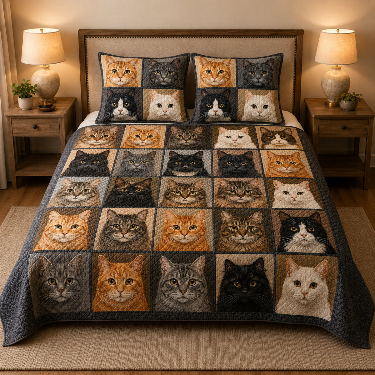 Cat Portrait Patchwork Quilt Set – additional view 1