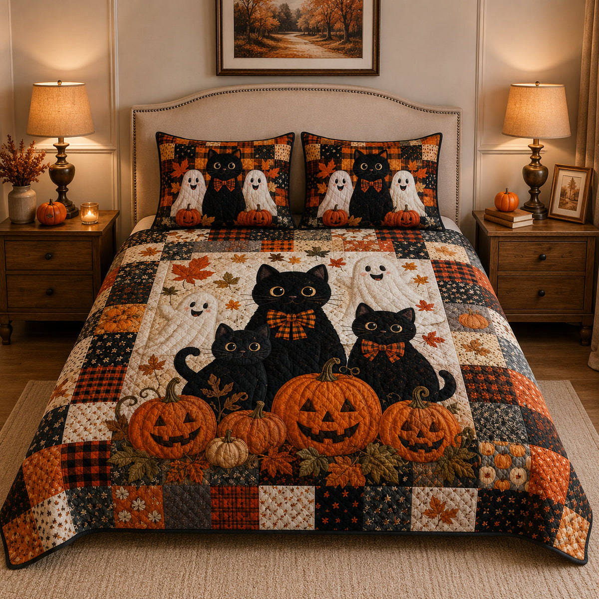 Halloween Black Cat Quilt Set Decor – additional view 2