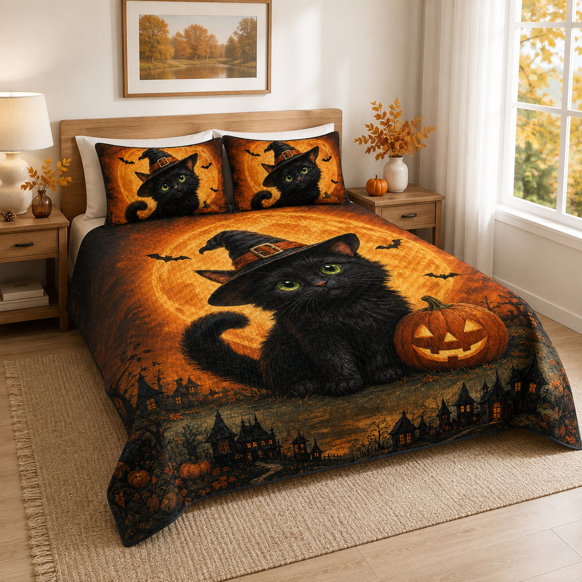 Black Cat Halloween Quilt Set – additional view 1