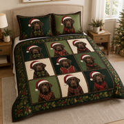 Chocolate Labrador Christmas Quilt Bedding Set, Lab Dog Holiday Bedspread, Christmas Plaid Winter Bedroom Decor