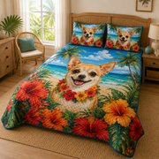 Tropical Chihuahua Hibiscus Beach Quilt Set