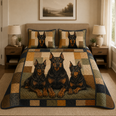Doberman Dog Quilt Bedding Set, Black & Tan Bedspread, 3 Piece Quilt Set with 2 Pillow Shams