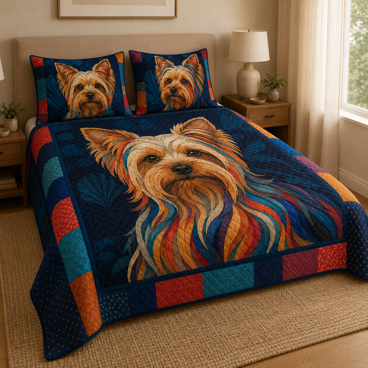 Colorful Yorkshire Terrier Patchwork Quilt Set – additional view 1