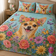 Floral Chihuahua Butterfly Garden Quilt Set