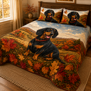 Autumn Dachshund Mountain Landscape Quilt Set