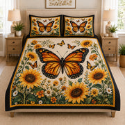 Monarch Butterfly Sunflower Quilt Set: angled bedroom view showing Monarch Butterfly Sunflower
