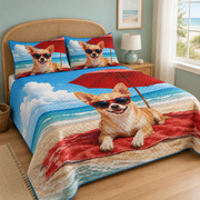 Summer Chihuahua Beach Vacation Quilt Set