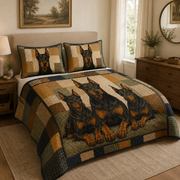 Doberman Dog Quilt Bedding Set, Black & Tan Bedspread, 3 Piece Quilt Set with 2 Pillow Shams