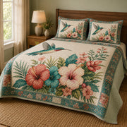 Pastel Hummingbird Hibiscus Garden Quilt Set – additional view 2