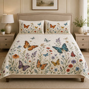Butterfly Wildflower Quilt Set: angled bedroom view showing Butterfly Wildflower