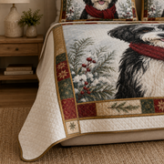 Sheepadoodle Christmas Quilt Bedding Set, Black & White Dog Winter Bedspread, Holiday Dog Quilt Set with 2 Pillow Shams